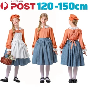 Girls Pioneer Olden Day Pilgrim Frontier Colonial Victorian Book Week Maid Dress - Picture 1 of 13