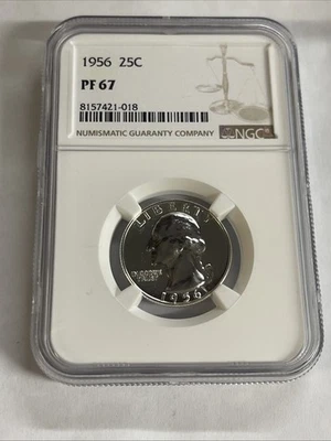 1956 Proof Washington Silver Quarter 25C NGC PF67 Shiny! - Image 1 of 2