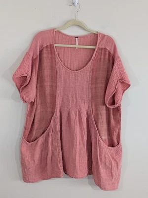 Blusa holgada FREE PEOPLE Rosa Gauzy de gran tamaño bolsillos texturizada playa talla M Foto 1 de 4