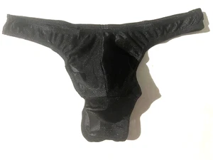 New KINIKI Mens Black Shiny Nylon Thong Bikini Swim Bikini Underwear sz L - Picture 1 of 8