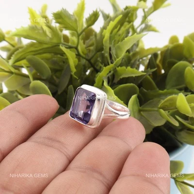 Nuevo anillo de moda solitario Art Deco piedras preciosas de iolita joyería plata de ley 925 Foto 1 de 4