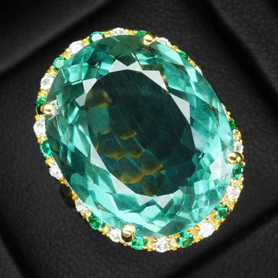 Gleaming Indicolite Green Tourmaline 17.70Ct 925 Sterling Silver 24K Gold Rings - Image 1 of 4