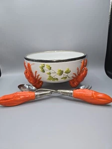 Antique WMF Musterschutz Lobster Serving Bowl ca. 1920 With Servers Porcelain - Picture 1 of 24