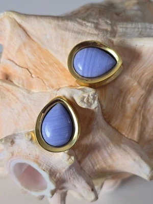 Par de tapones lágrima de latón con centro de piedra ágata de encaje azul - NUEVO CON ETIQUETAS 12mm 1/2 Foto 1 de 4