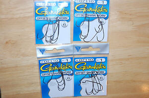 4 packs gamakatsu size 1 offset shank worm bass hook 6 per pack 07110 hooks