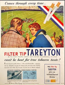 1955 Tareyton Cigarettes Vintage Print Ad Couple at Football Game Cheering - Picture 1 of 1