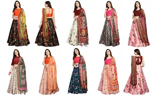 Women's Poly Silk Lehenga Choli Free Size (Lehenga-Stitched, Blouse-Unstitched) - Picture 1 of 17