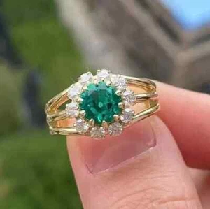 2.10Ct Round Cut Lab Created Emerald Women's Wedding Ring 14k Yellow Gold Plated - Picture 1 of 5