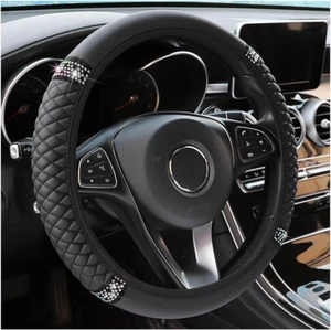 Bling Soft Leather Steering Wheel Cover, 15 Inch Colorful Rhinestones Auto Elast - Picture 1 of 12