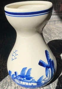 Vintage Delft Blue and White Windmill Ship Pattern Bulb Vase - Picture 1 of 10