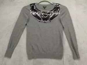 Express Tight Knit Sweater Women's SP Gray Black Sequins Cotton Nylon Blend - Picture 1 of 11