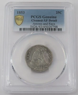 1853 25C Seated Liberty Quarter Arrows XF Details PCGS Genuine  - Image 1 of 4