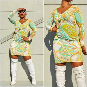 EMILIO PUCCI V-Neck Abstract Print Long Sleeve Shift Mini Dress Size IT38 - Picture 1 of 18