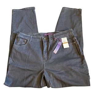 Neu mit Etikett Gloria Vanderbilt mittelhoher Bund Jeans schmal zulaufend grau Rinse Stretch Größe 16 Durchschnitt - Bild 1 von 15