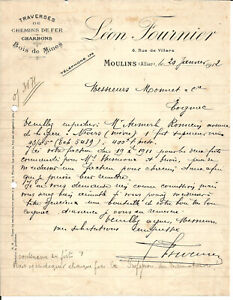 Moulins (03) Facture-lettre 1912. Fournier.Traverses de chemin de fer.
