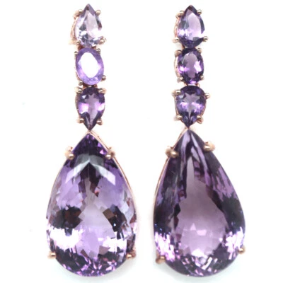 Plata de ley 925 17 x 26 mm. Pendientes llamativos púrpura - rosa amatista Foto 1 de 4