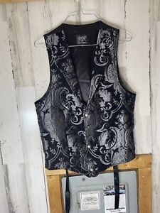 Shrine Hollywood Vest Black/Grey Gray Tapestry Steampunk Gothic Size Small