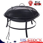 26" Round Iron Outdoor Wood Burning Fire Pit Camping Firecamp Fire Pit Black