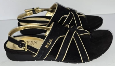 Sandalias de gamuza LRL Lauren Ralph Lauren Lindsay negras/doradas talla 7B Foto 1 de 4