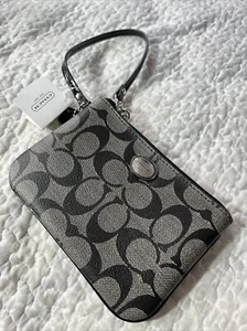 BRANDNEU🎁Authentisch Coach grau/schwarz klassische Handgelenktasche Clutch Tasche Handtasche Neu mit Etikett - Bild 1 von 11