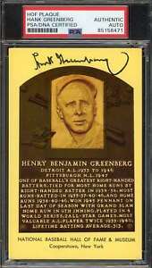Hank Greenberg PSA DNA Signed Gold HOF Plaque Autograph