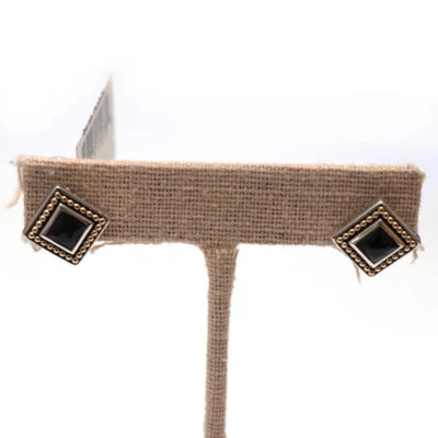 Pendientes En Forma De Diamante Lagos Nuevos Con Ónix Negro, Plata, Oro De 18K - Imagen 1 de 4