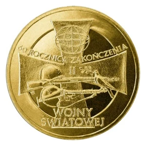 POLAND 2 ZLOTE 2005 Y# 558 60TH ANNIV. OF WORLD WAR II - RIFFLE & HELMET UNC - Picture 1 of 2