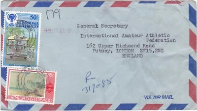 Cubierta Trinidad 1979 enviada desde San Juan a Londres Inglaterra - Imagen 1 de 2