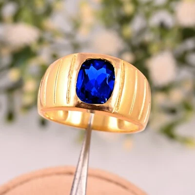 Anillo Tanzanita Natural Calidad AAA Oro Amarillo 14k Boda Hombre Regalo Foto 1 de 3