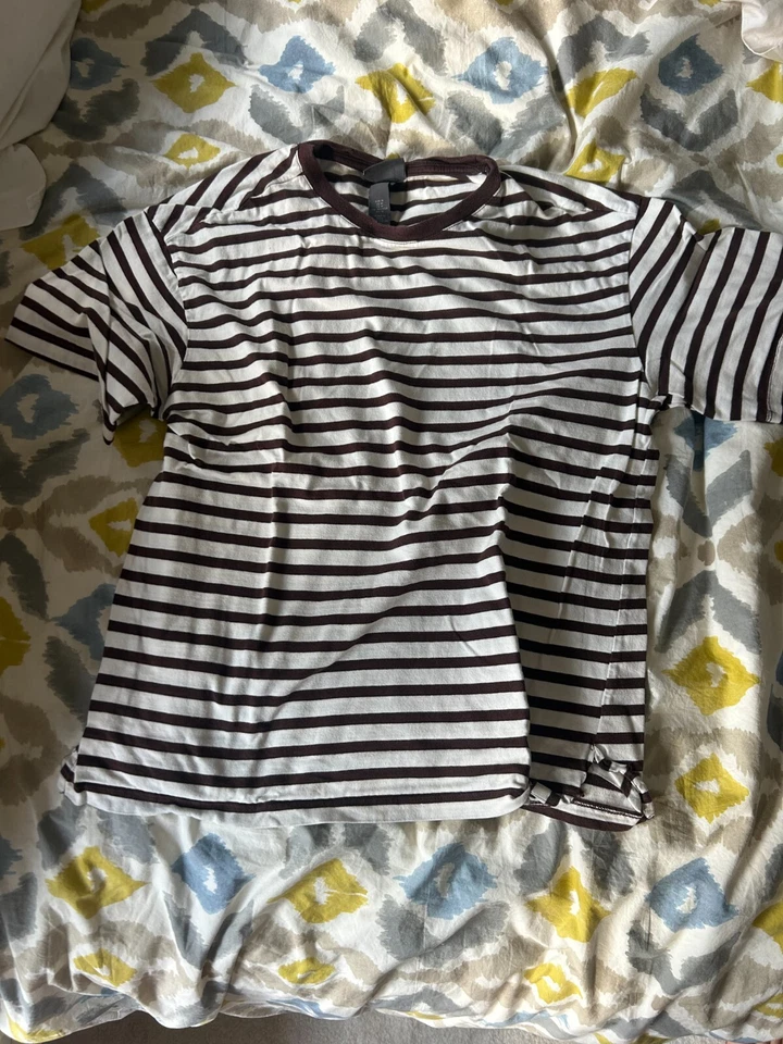 H&M Brown & White Striped T-Shirt – Size Medium – Casual Fit – Used - Image 1 of 2