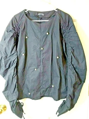 Top boho para mujer ZARA WOMAN negro algodón manga larga acanalada perla adornado S Foto 1 de 4