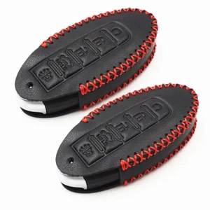 2Pcs Black Leather For Infiniti FX35 G37 Q40 Q60 5 Buttons Key Case Fob Cover - Picture 1 of 4