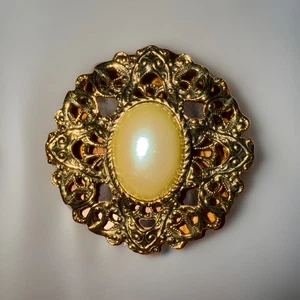 Vintage Brosche Anstecknadel goldfarben Wirbel Perle viktorianisch - Bild 1 von 2