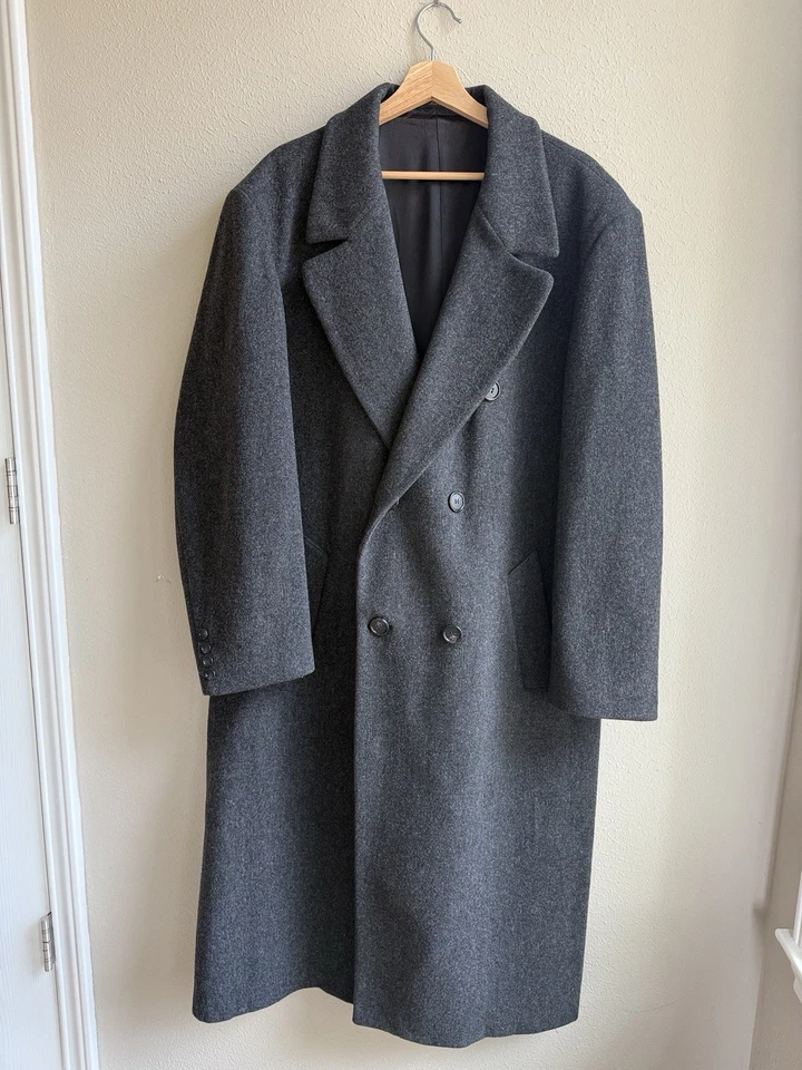 Vintage 42L London Fog 100% Wool Double-Breasted Overcoat Mens Charcoal Gray USA - Image 1 of 4