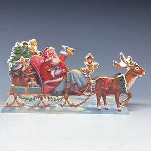 VTG 1991 Ideals Santa Sleigh Motion Display Wood Cutout Wind-Up Animated Rare - Picture 1 of 8