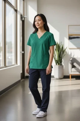 Natural Uniforms Scrub Top Women’s Medium Green V-Neck 2 Pocket NWT Medical - Image 1 of 4