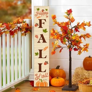 Happy Fall Sign Autumn Front Door Hanging Decor Welcome Sign Wooden Vertical ... - Picture 1 of 7