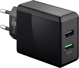 Goobay Dual USB Schnellladegerät / Netzteil, QC 3.0, 2x USB-A, 28W, schwarz - Zdjęcie 1 z 6