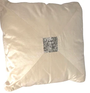 Silk Cushion 40 cm Vintage Embroidered Silver Sequins Cream Bedroom - Picture 1 of 6