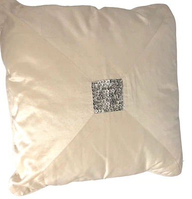 Silk Cushion 40 cm Vintage Embroidered Silver Sequins Cream Bedroom - Image 1 of 4
