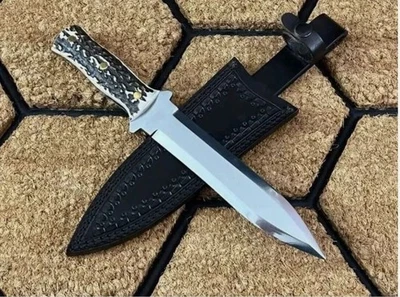 Заказной нож ручной работы с фиксированным лезвием с рукояткой из рога оленя охотничий для выживания - Изображение 1 из 2