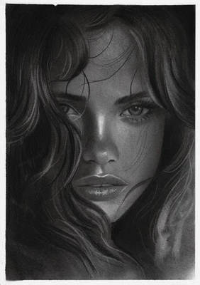 dibujo original A4 130SdA obra de arte carbón retrato femenino moderno Foto 1 de 3