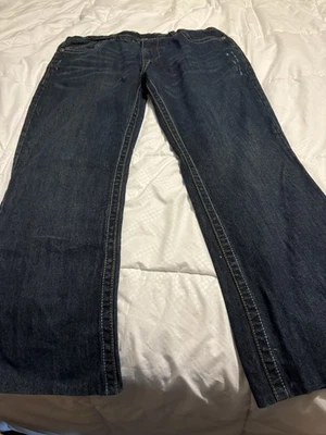 Pantalones de mezclilla Monarchy para hombre 36x28 azul pierna recta bolsillos bordados Y2K Foto 1 de 4