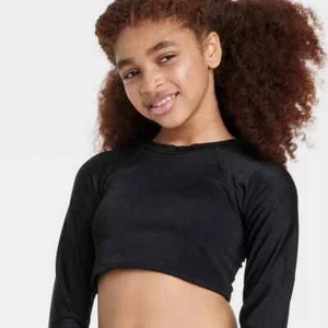 Girls' Long Sleeve Bikini Top - art class™ Black S 6/7 - Picture 1 of 1