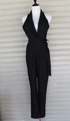NX 25) BNWT SIZE 6 MISGUIDED BLACK SLEEVELESS WRAP TUXEDO JUMPSUIT - image 1 of 4