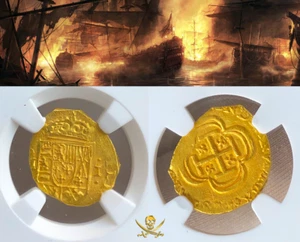 MEXICO ESCUDO 1712-13 NGC 63 “1715 FLEET" PIRATE GOLD COINS SHIPWRECK TREASURE - Picture 1 of 12