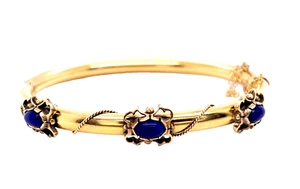 14K Yellow Gold Vintage Lapis Bangle Bracelet - Picture 1 of 12