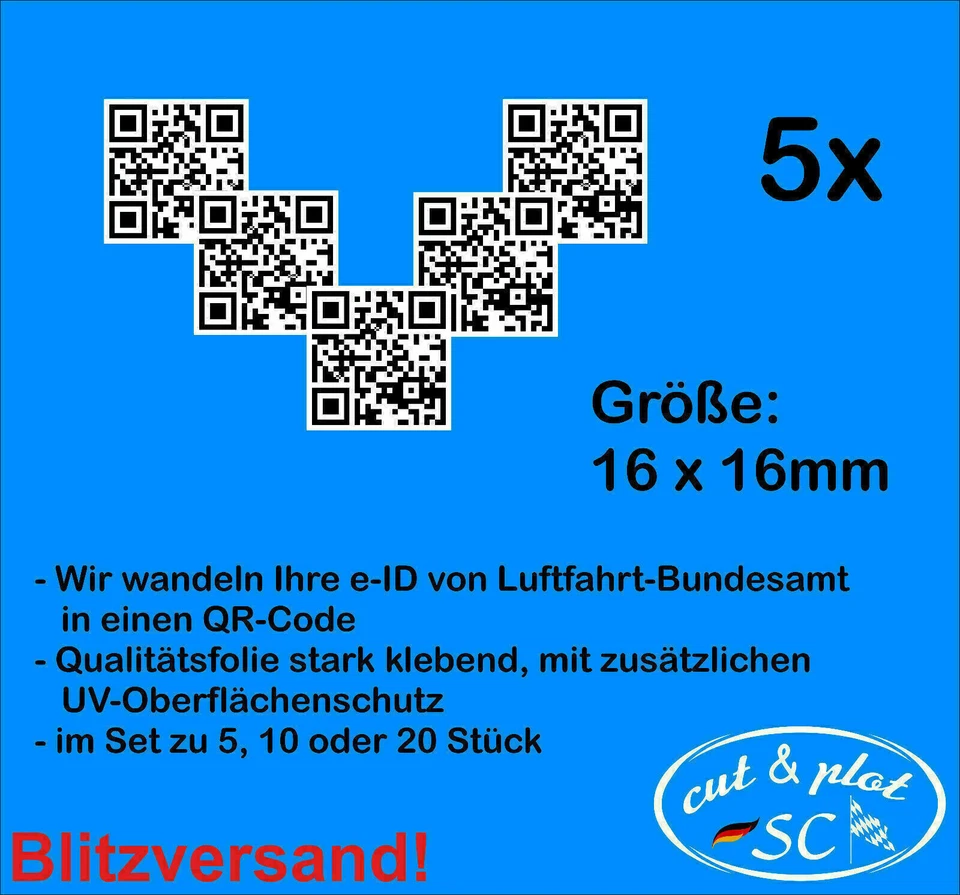 e-ID als QR-CODE UAV-ID Kennzeichen Drohnen Modellflugzeug Modellbau SC141 - Bild 1 von 4
