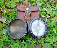Brass Antique Vintage Nautical Stanley London 1885 Pocket Compass W/ Leather Box