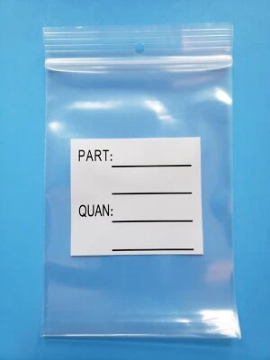 9"x 12" PARTS BAGS ZIP SEAL HEAVY 4MIL PLASTIC TOP LOCK HANG HOLE WHITE BLOCK - Image 1 of 4